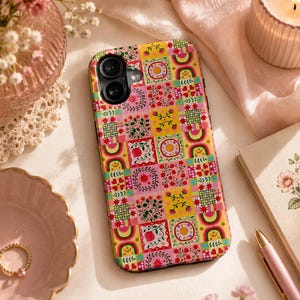 Cover per telefono con patchwork floreale colorato / Cover per telefono in stile vintage boho / Simpatica cover botanica