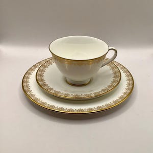 Royal Doulton Goldspitze Bone China | Teetassen-Trio Speiseteller Schalen | Ersatz Vintage Englisch Tee Set
