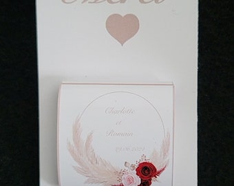 Carte avec chocolat individuel (anniversaire, mariage, baptême, communion, autres...) pour remerciements ou cadeau invité