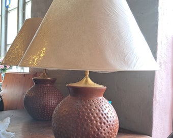 2 lampes de table bulbeuses lampes de table crème naturelle 60 cm avec abat-jour pied boule terre cuite
