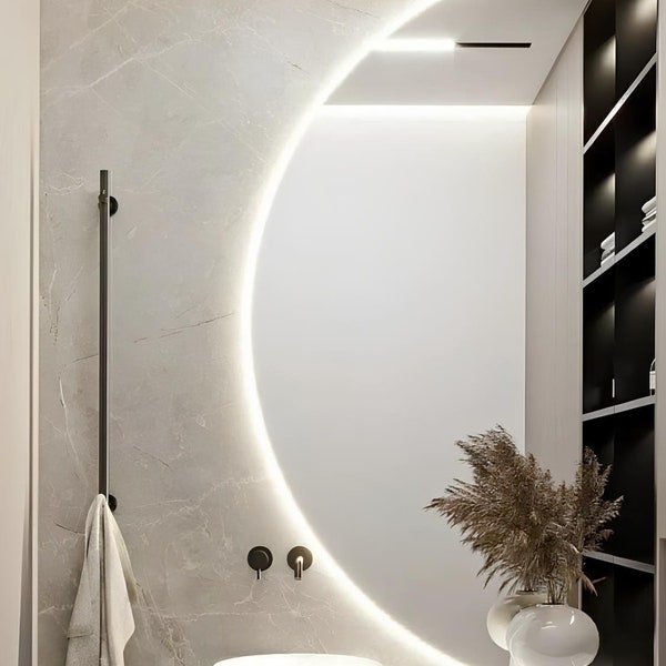 Bathroom Led Radius Mirror - Semi- Circle Led Light Mirror - Large Led Mirror Decorative - Led Lighted Touch Bathroom Half Circle Mirror