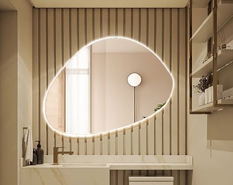 Badezimmer-LED-Asymetrischer Spiegel – unregelmäßiger LED-Lichtspiegel – großer LED-Spiegel dekorativ – LED-beleuchteter Badezimmer-Schlafzimmer-Dekor-Wandspiegel