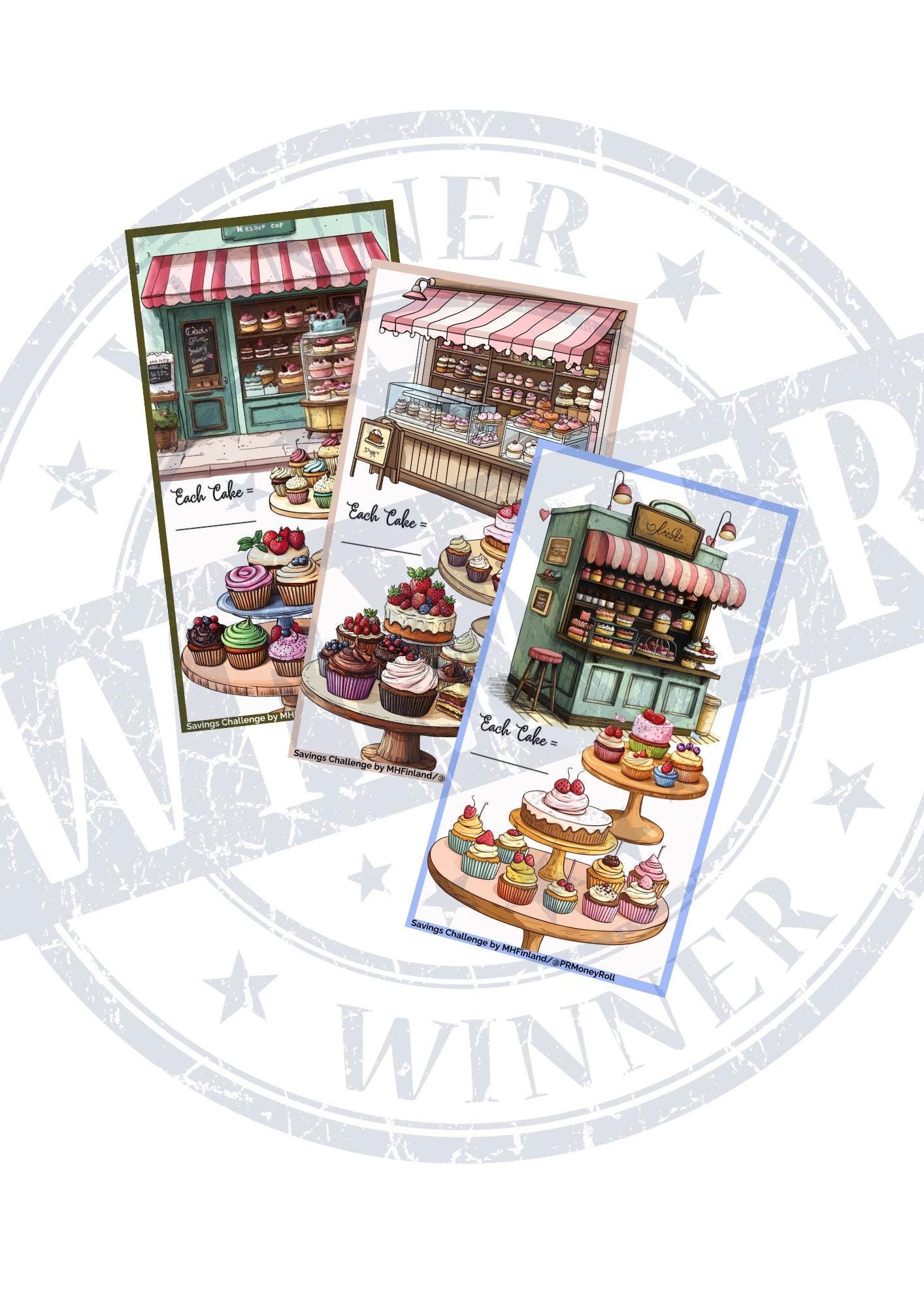 Cake Shop A6 Savings Challenge Set Digital Download Cupcake Savings Game Bundle Digital Download Print Cake Savings Challenge Mini Savings