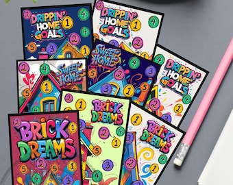 Brick Dreams Graffiti Style House Savings Challenge Set – 8 A6 Digital Downloads, Low Income Budget Trackers, Colorful Home Saving Printable