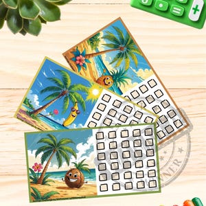 Beach Fruit Fun Savings Challenge Set of 3 – A6 Digital Download | Cute Cartoon Fruit Trackers | Summer Budgeting Printable