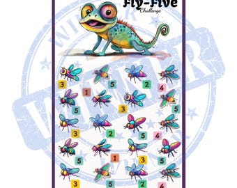Fly-Five Sparutmaningsset A4 och A5 Sparspel Digital nedladdning Rolig Sparutmaning Digital uppladdning Skriv ut Kameleont Sparspel