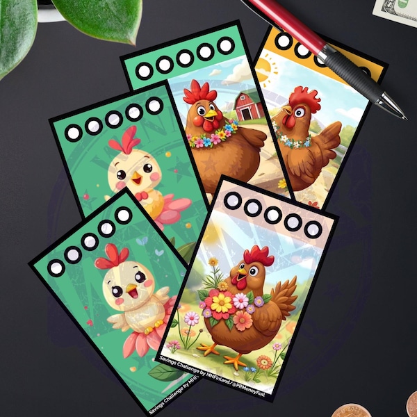 Cute Chicken Savings Challenge Bundle | 5 A7 Mini Savings Trackers | Cash Stuffing Challenge | Printable Budget Tracker | Digital Download