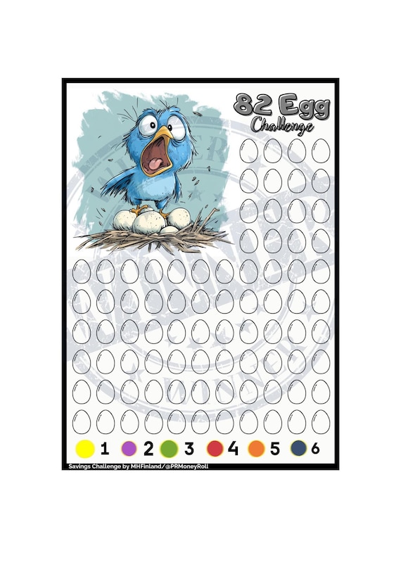 82 Egg Savings Challenge - A6 Budget Tracker, Digital Printable Money Game for Fun Savings Goals - Super Cute Money Tracker - Instant PDF