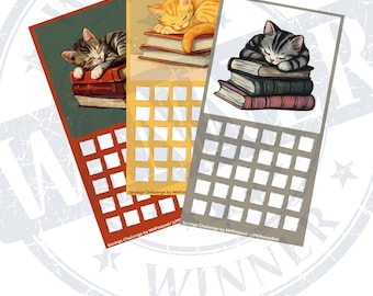 Kitten on Books Savings Challenge Set of 3 Digital Download Kitten Savings Games Mini Savings Challenge Bundle Cute Mini Savings Games Print