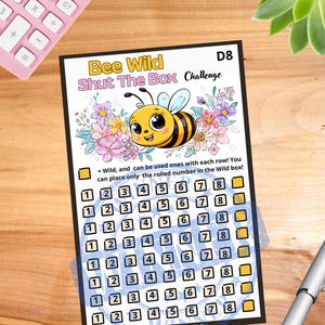 Bee Wild Shut the Box Savings Challenge – A4 & A5 Digital Download with A6 Envelope – Fun D8 Dice Budget Game with Wild Twist