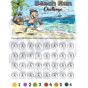 Vakantiebesparingsuitdaging Digitale download Strandrennenbesparingsuitdaging Afdrukken Vakantiebesparingsgame Grotere besparingsuitdaging Kleur Dobbelsteenbesparing