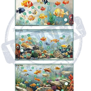 Könnte beinhalten: Drei Bilder einer farbenfrohen Unterwasser-Szene mit Fischen und einem Oktopus. Das erste Bild hat den Text "Save 35$". Das zweite Bild hat den Text "Save 53$". Das dritte Bild hat den Text "Save 42$".