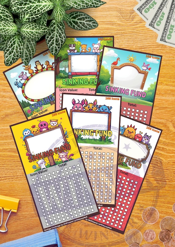 A6 Sinking Fund Tracker Printable Set of 6 | Cute Budget Savings Challenge | Cash Stuffing Tracker | Empty Icon Budget Sheet | Instant PDF