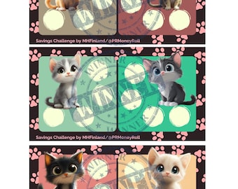 Kitty Tiny Savings Challenge Set of 3 Digital Download Kitten Cash Stuffing Savings Challenge Bundle Cute Cats Dice Roll Savings Games Set