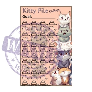 Kitten Savings Tracker - Cat Food Budget Printable, Instant PDF, Budget Tracker Download, Cute Cat Savings Challenge Set A5 A4 Prints