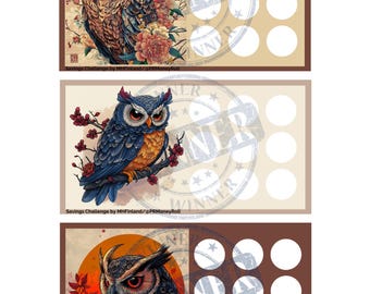 Owl Savings Challenge Set of 3 Tiny Savings Game Bundle Bird Cash Stuffing Challenge Digital Download Set Japanese Style Owl Savings Games
