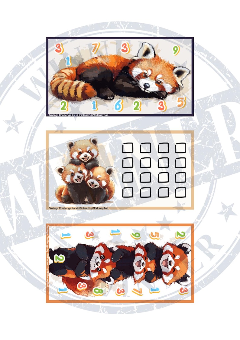 Red Panda A6 Savings Challenge Set | Cute Animal Budget Tracker ...