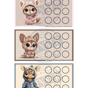 Cute Animal Tiny Savings Challenge Set of 3 Digital Download Micro Savings Challenge Bundle Mini Savings Game Set Digital Print