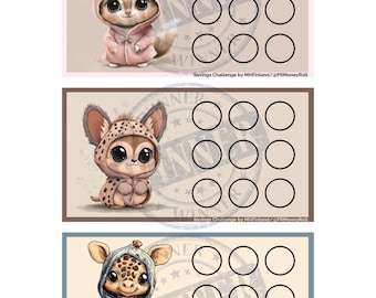 Cute Animal Tiny Savings Challenge Set of 3 Digital Download Micro Savings Challenge Bundle Mini Savings Game Set Digital Print