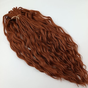 Dreads ruivos cacheados de duas pontas, extensões de dreadlocks boho DE sintéticos, conjunto completo de dreadlocks ondulados, extensões de dreadlocks artesanais de aparência natural