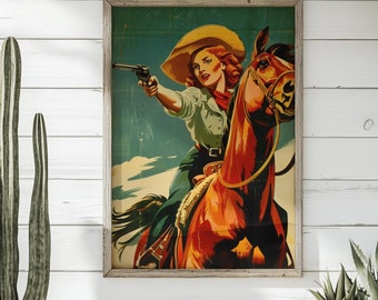 Vintage Cowgirl Wall Art: Western Poster, Rustic Home Decor, Antique & Vintage Decor, Western Art for Home