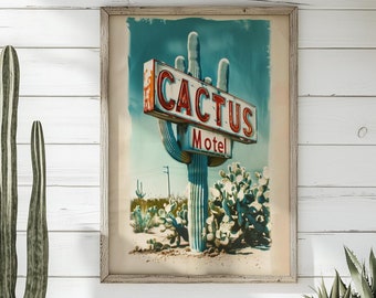 Cactus Art - Vintage Western & Southwest Wall Decor, Rustic Home Decor for Unique Western Themed Rooms