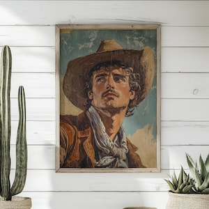 Western Wall Art Print | Vintage Cowboy Portrait for Rustic Farmhouse Decor | Antique Style Western Home Decor
