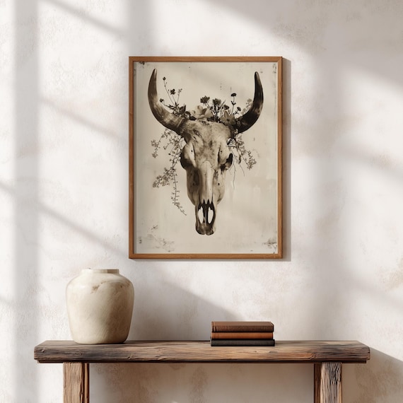 Vintage Steer Skull Print: Rustic Western Gothic Wall Art - Etsy