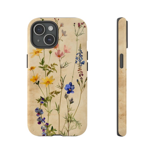 wildflower phone case, floral phone case, light academia, botanical case, nature-inspired phone case, spring phone case, retro phone case