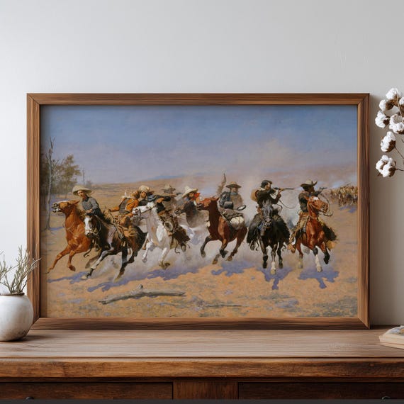 Frederic Remington Cowboy Print, Western Horse Art, Ranch Decor