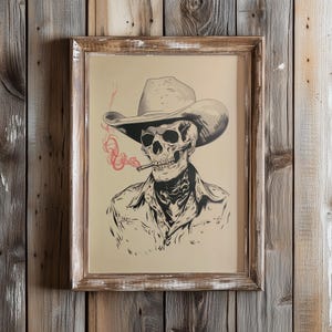 Skeleton Cowboy Art Print: Vintage Western Memento Mori Decor