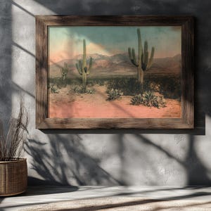 Vintage Desert Landscape Print | Antique Cactus Wall Art | Rustic ...