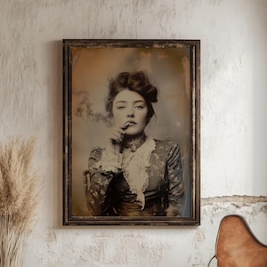 Vintage Saloon Girl Tintype Art Print: Sepia-Toned Western Portrait