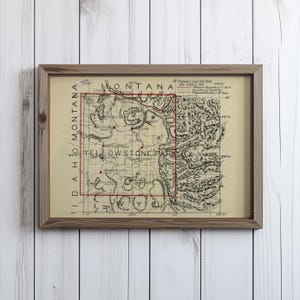 Carte ferroviaire vintage du parc national de Yellowstone | Cartographie du Montana, Wyoming, Idaho, dessinée à la main antique