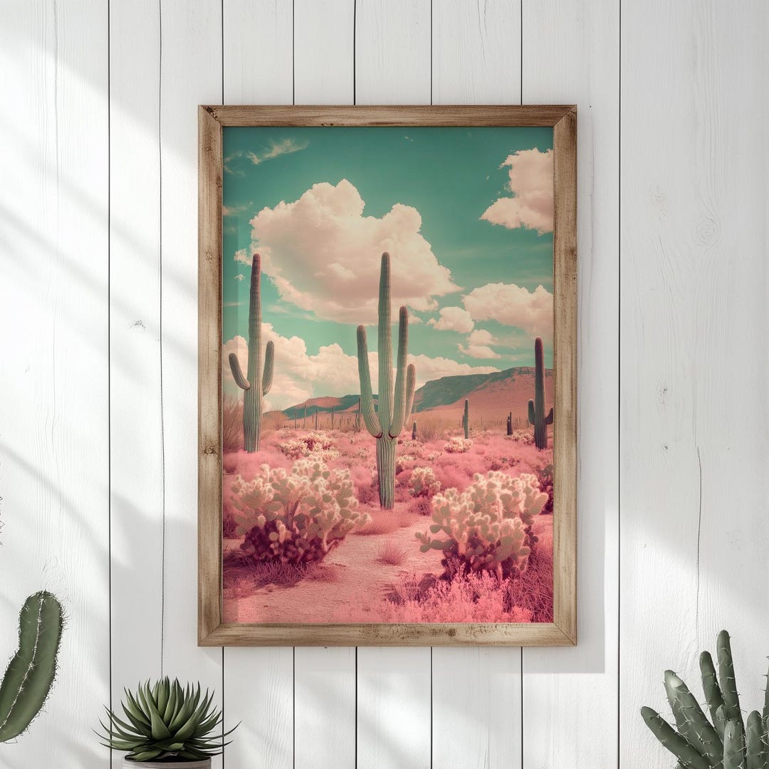 Pink Desert Cactus Print: Retro Southwest Boho Wall Art - Etsy