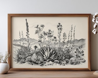 Vintage Desert Botanical Print: Wildflower & Succulent Illustration