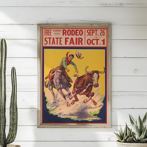 Vintage Rodeo Poster Print - Western Wall Art, Cowboy Decor, Country Home Style, Rustic Wall Art, Retro Wild West, Farmhouse Decor