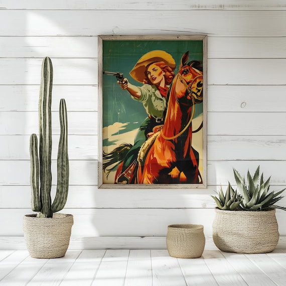 Vintage Cowgirl Print: Retro Western Art, Rustic Home Decor