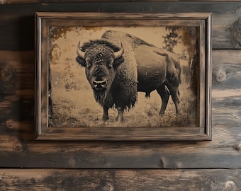 アンティーク雑貨 30s Antique Cigar Felt American Bison Vintage Style American Bison Tintype Print | Antique Western Wall