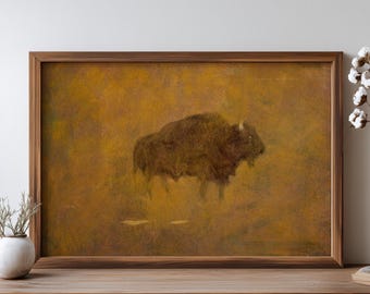 Buffalo in Sandstorm Art Print: Vintage Western Wildlife Painting