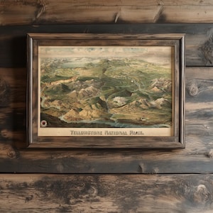 Vintage Yellowstone National Park Karte | 1904 Eisenbahn Kunstdruck | Antike Western Landschaft Wanddeko | Wyoming Montana Geschenk