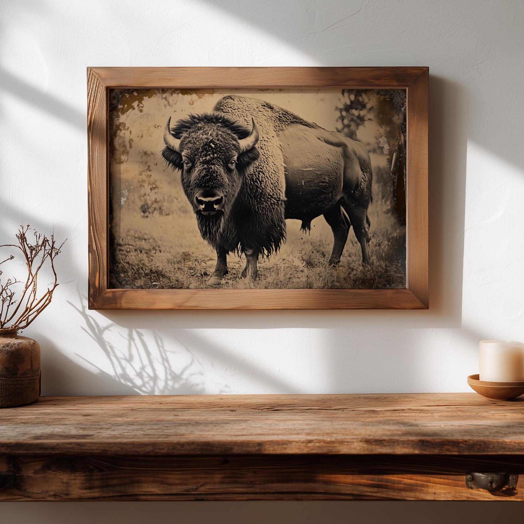 Vintage Style American Bison Tintype Print | Antique Western Wall