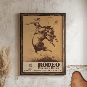 Vintage Rodeo Poster Western Wall Art Cowboy Print Horse Decor Ranch House Americana Wild West Country Home Art Farmhouse