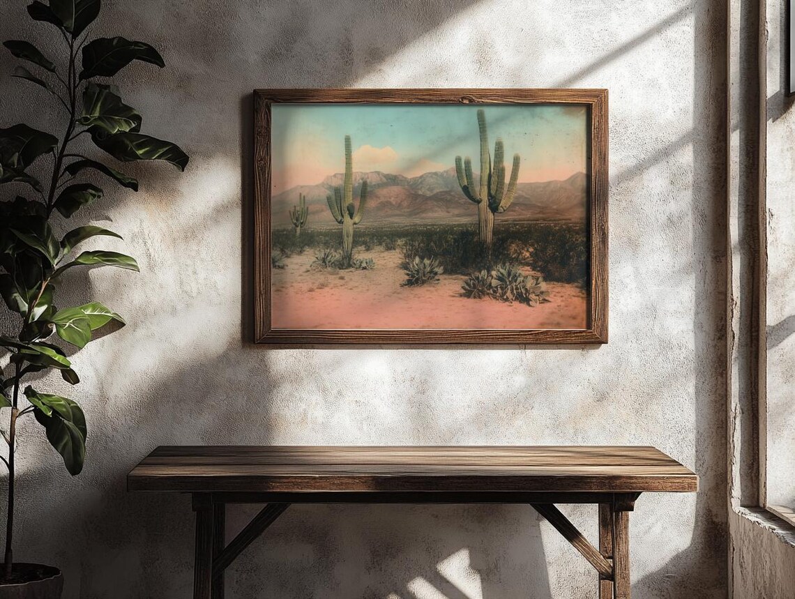 Vintage Desert Landscape Print | Antique Cactus Wall Art | Rustic ...