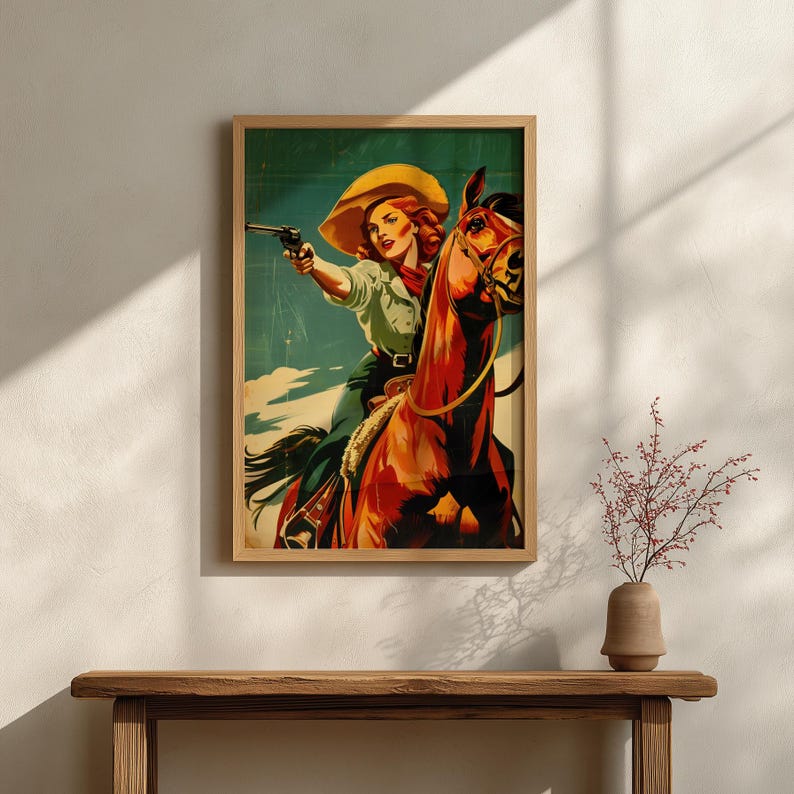 Imprimé cow-girl vintage : art occidental rétro, décoration d'intérieur rustique image 3