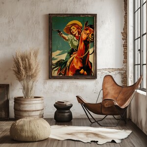 Imprimé cow-girl vintage : art occidental rétro, décoration d'intérieur rustique image 2