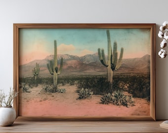 Vintage Desert Landscape Print | Antique Cactus Wall Art | Rustic Southwest Decor for Home & Office