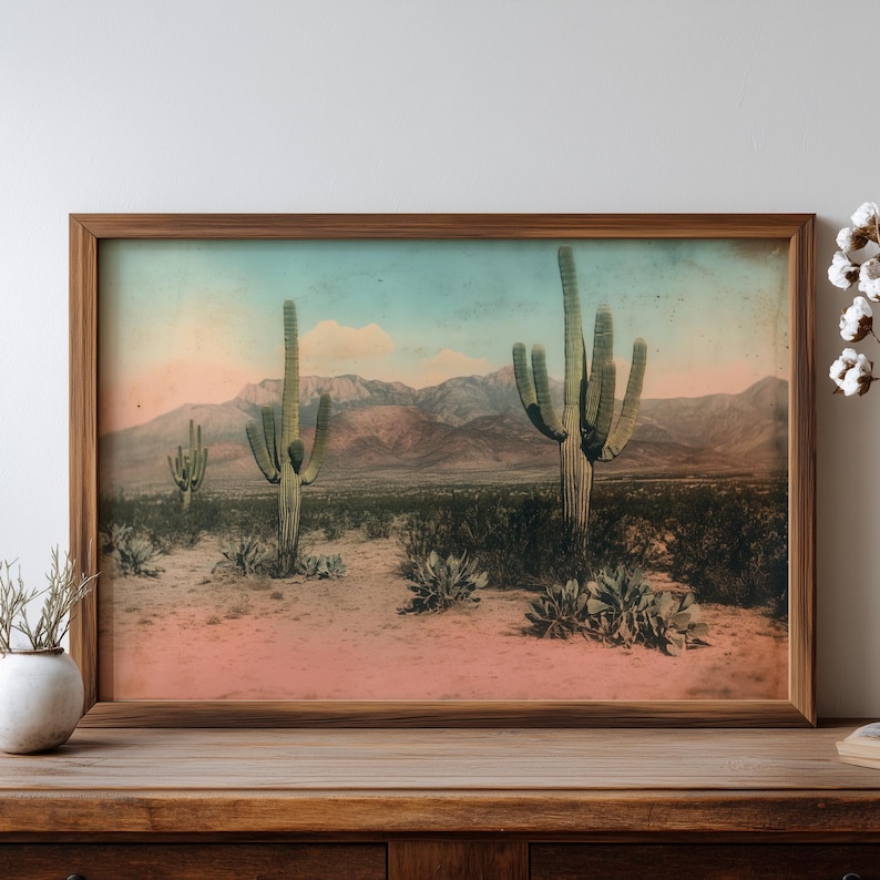 Vintage Desert Landscape Print | Antique Cactus Wall Art | Rustic ...
