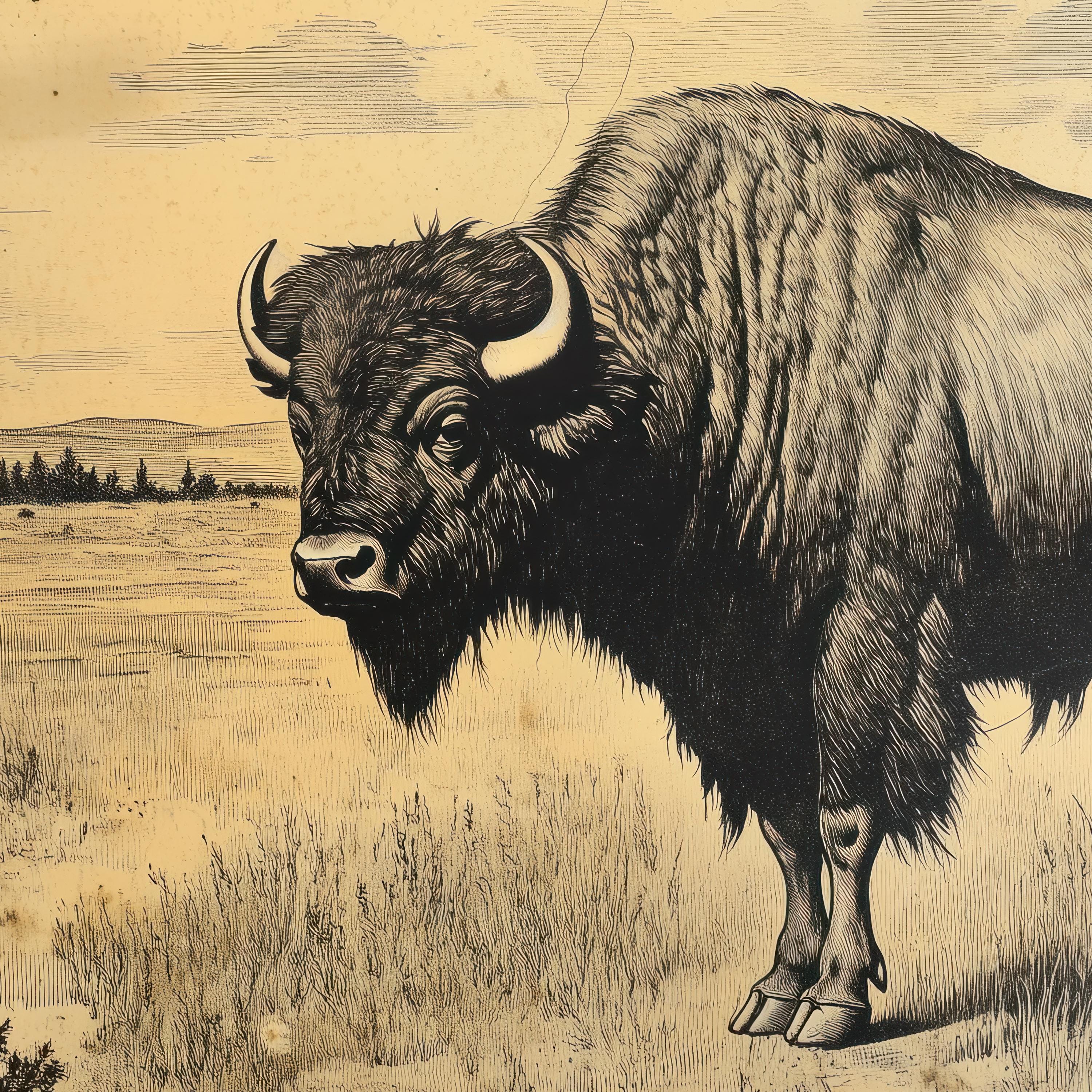 Vintage Style American Bison Print | Antique Western Wall Art | Rustic ...