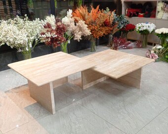 Handcrafted Travertine Nesting Coffee Table Set: Modern Living Room Furniture